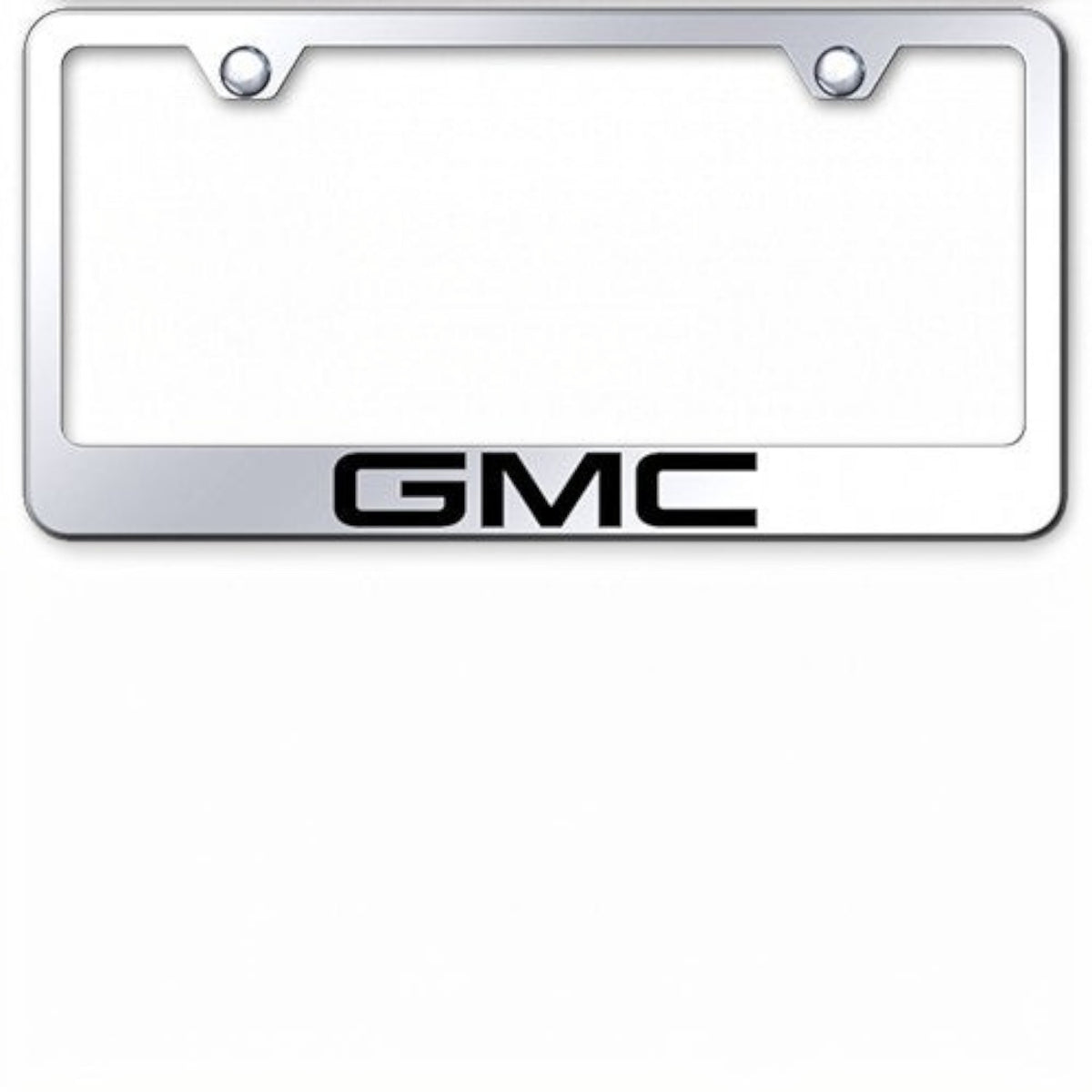 T-Top Vibes silver stainless steel GMC license plate frame with laser-etched logo for US vehicles