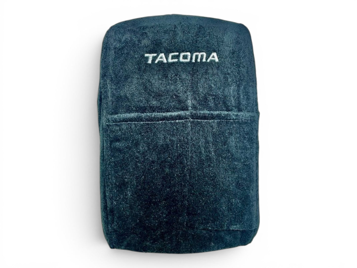 T-Top Vibes black cotton terry velour center console cover for Toyota Tacoma with embroidered Tacoma logo