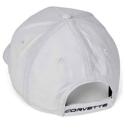 T-Top Vibes white Corvette C8 Z06 low-profile cap with adjustable hook-and-loop strap featuring Corvette branding