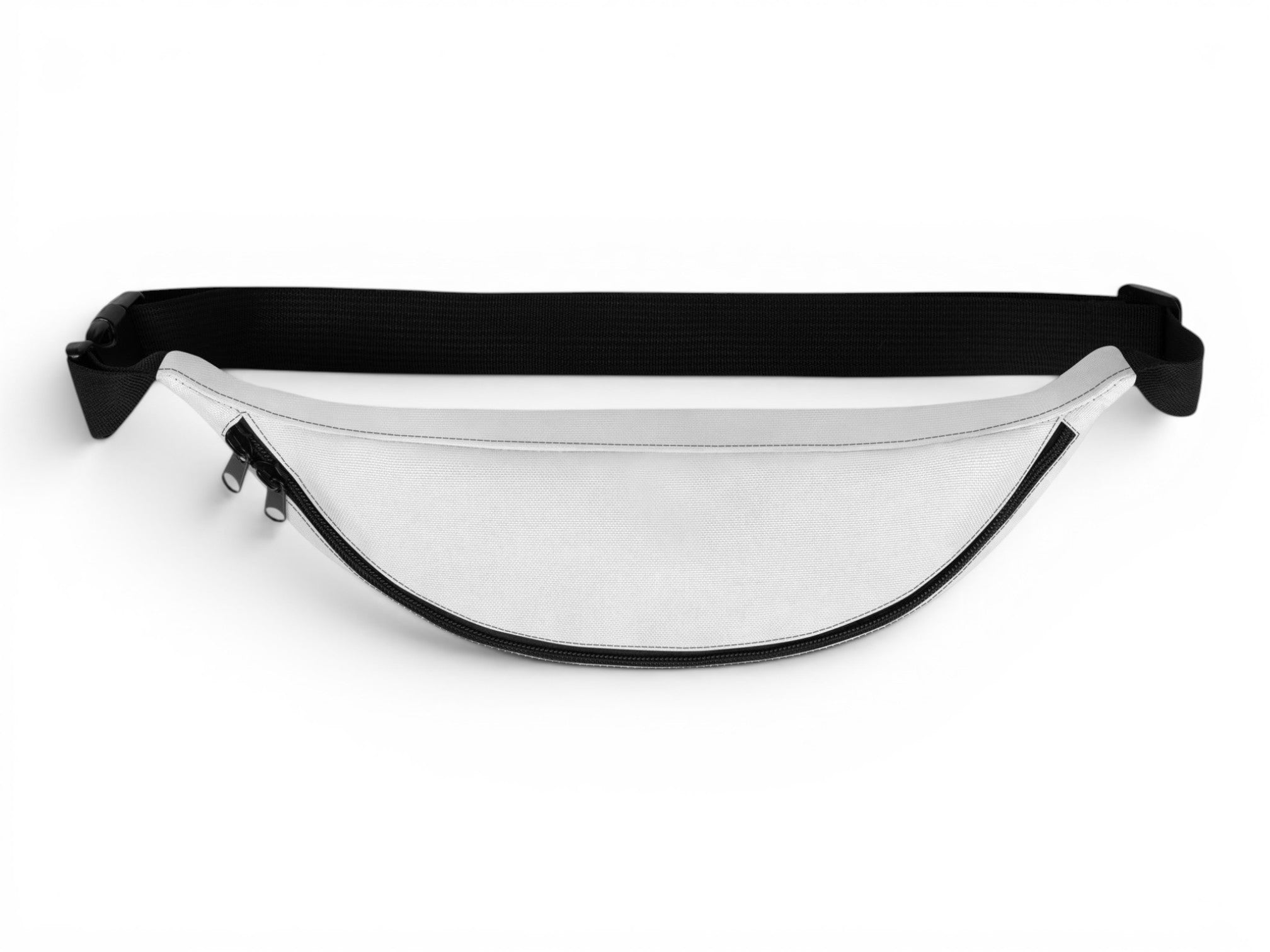 T-Top Vibes white Corvette Vette Life fanny pack with a black adjustable strap and dual zipper pulls.
